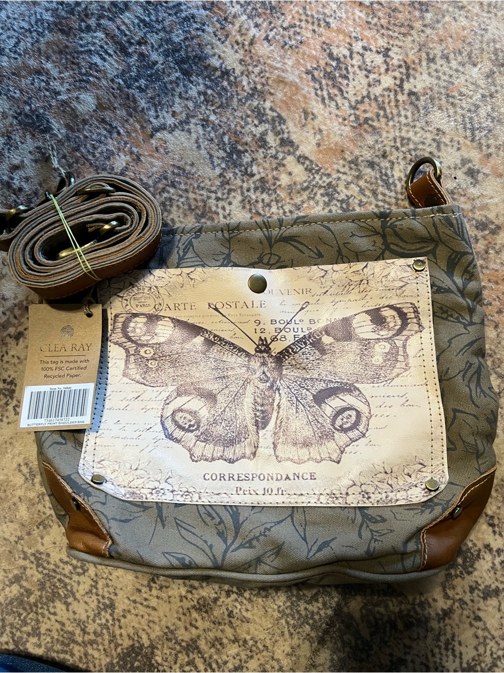 Clea Ray Butterfly Print Canvas Shoulder Bag